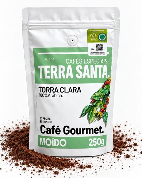 Café Gourmet moído com pó de café ao redor